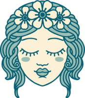image de style tatouage emblématique du visage féminin avec les yeux fermés png
