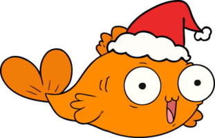 gelukkig goudvis hand- getrokken lijn tekening van een vervelend de kerstman hoed png