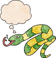 dibujos animados silbido serpiente con pensamiento burbuja en grunge textura estilo png