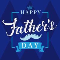 Happy Father's Day blue banner with textile pattern and award ribbon vector