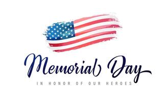 Memorial Day cute banner with brushing style US flag creative icon vector