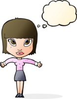 cartoon woman shrugging with thought bubble png