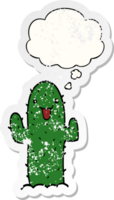 cartoon cactus with thought bubble as a distressed worn sticker png