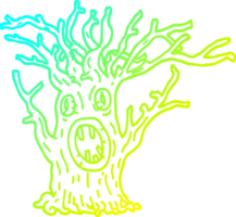 cold gradient line drawing of a cartoon spooky tree png