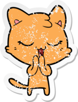 distressed sticker of a happy cartoon cat png