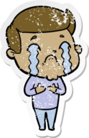 distressed sticker of a cartoon man crying png