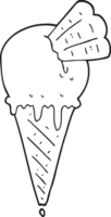 hand drawn black and white cartoon ice cream cone png