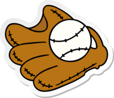 Hand gezeichnet Aufkleber Karikatur Gekritzel von ein Baseball und Handschuh png