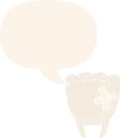 cartoon bad tooth with speech bubble in retro style png