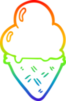 rainbow gradient line drawing of a cartoon ice cream png
