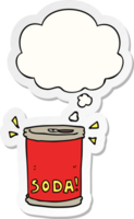 cartoon soda can with thought bubble as a printed sticker png