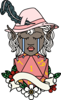 Retro Tattoo Style crying elf bard character face with natural one png