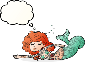 cartoon mermaid with tattoos with thought bubble png