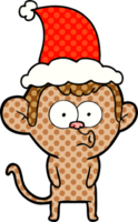 main tiré bande dessinée livre style illustration de une huées singe portant Père Noël chapeau png