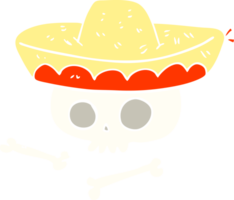 piatto colore illustrazione di cranio nel messicano cappello png