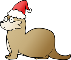 hand drawn gradient cartoon of a otter wearing santa hat png