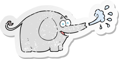 autocollant rétro en détresse d'un éléphant de dessin animé éjacule de l'eau png