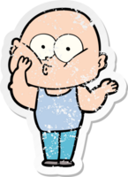 distressed sticker of a cartoon bald man staring png