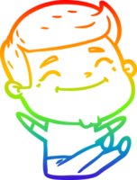 rainbow gradient line drawing of a happy cartoon man png