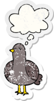 cartoon bird with thought bubble as a distressed worn sticker png