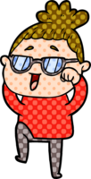 cartoon happy woman wearing spectacles png