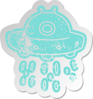 distressed old cartoon sticker of an alien ship png