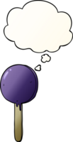 cartoon lollipop with thought bubble in smooth gradient style png