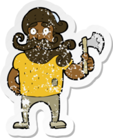 retro distressed sticker of a cartoon lumberjack with axe png