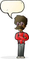 cartoon hipster man with mustache and spectacles with speech bubble png