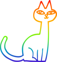 rainbow gradient line drawing of a cartoon cat png