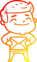 caloroso gradiente linha desenhando do uma feliz desenho animado homem com parcela png