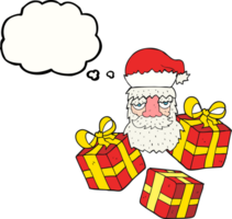 hand drawn thought bubble cartoon tired santa claus face with presents png