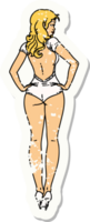 distressed sticker tattoo in traditional style of a pinup swimsuit girl png