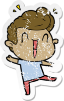 distressed sticker of a cartoon excited man png