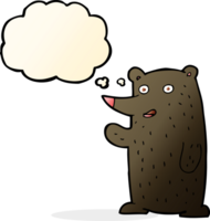 desenho animado acenando urso preto com balão de pensamento png