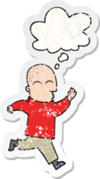 cartoon man running with thought bubble as a distressed worn sticker png