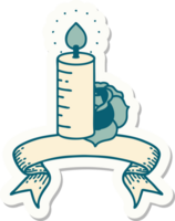 tattoo style sticker with banner of a candle and a rose png