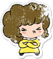 distressed sticker cartoon illustration of a cute cross kawaii girl png
