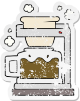 distressed sticker of a cartoon coffee pot png