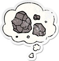 dibujos animados rocas con pensamiento burbuja como un afligido desgastado pegatina png