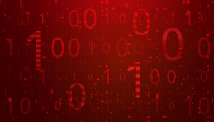 Digital Binary Code on Dark Red Background. Data Breach