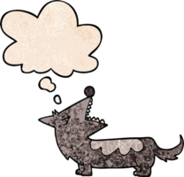 cartoon dog with thought bubble in grunge texture style png
