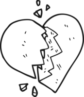 mano dibujado negro y blanco dibujos animados roto corazón png