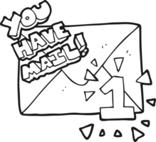 hand drawn black and white cartoon you have mail symbol png