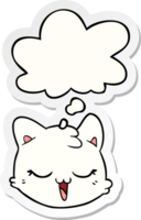 cartoon cat face with thought bubble as a printed sticker png