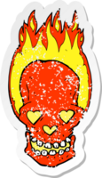 retro distressed sticker of a cartoon flaming skull with love heart eyes png