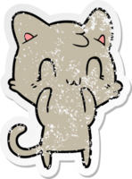 distressed sticker of a cartoon happy cat png