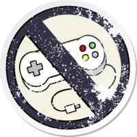 distressed sticker of a cute cartoon no gaming sign png