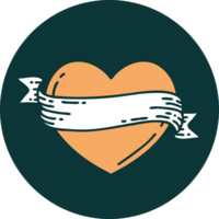 image emblématique de style tatouage d'un coeur et d'une bannière png