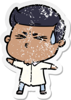 distressed sticker of a cartoon man sweating png